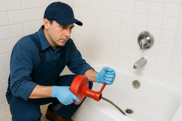 a plumber running a snake to clear a bathtub drain from Emergency Plumber Round Rock in Round Rock, TX - Burst pipe repair a plumber running a snake to clear a bathtub drain from Emergency Plumber Round Rock in Round Rock, TX - Burst pipe repair